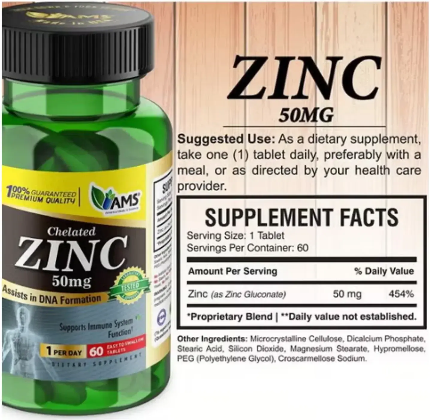 AMS Zinc 50mg Immune Support & Antioxidant Tablets 60s