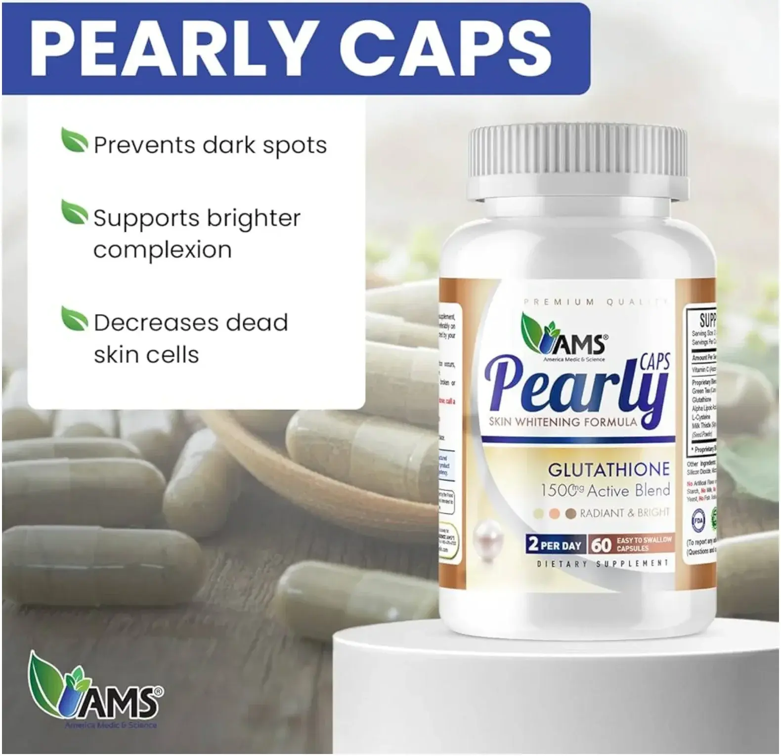 AMS Pearly Skin Brightening & Whitening Supplement Capsules 60s