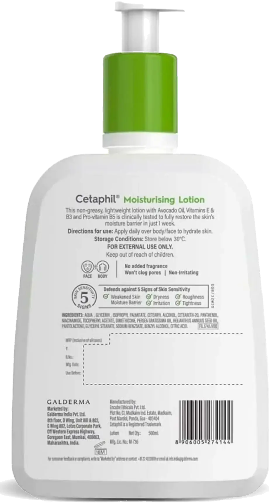 Cetaphil Daily Moisturising Lotion for Normal to Dry Skin with Pump 500ml