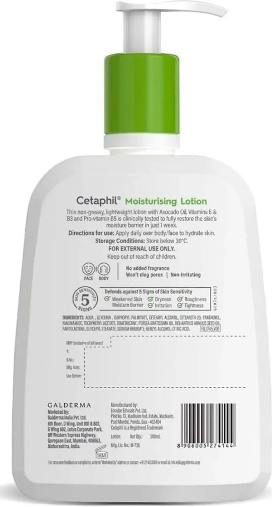 Cetaphil Daily Moisturising Lotion for Normal to Dry Skin with Pump 500ml