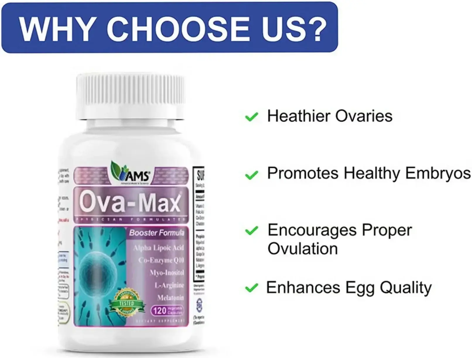 AMS Ova-Max Women's Fertility & Ovarian Health Support Capsules 120s