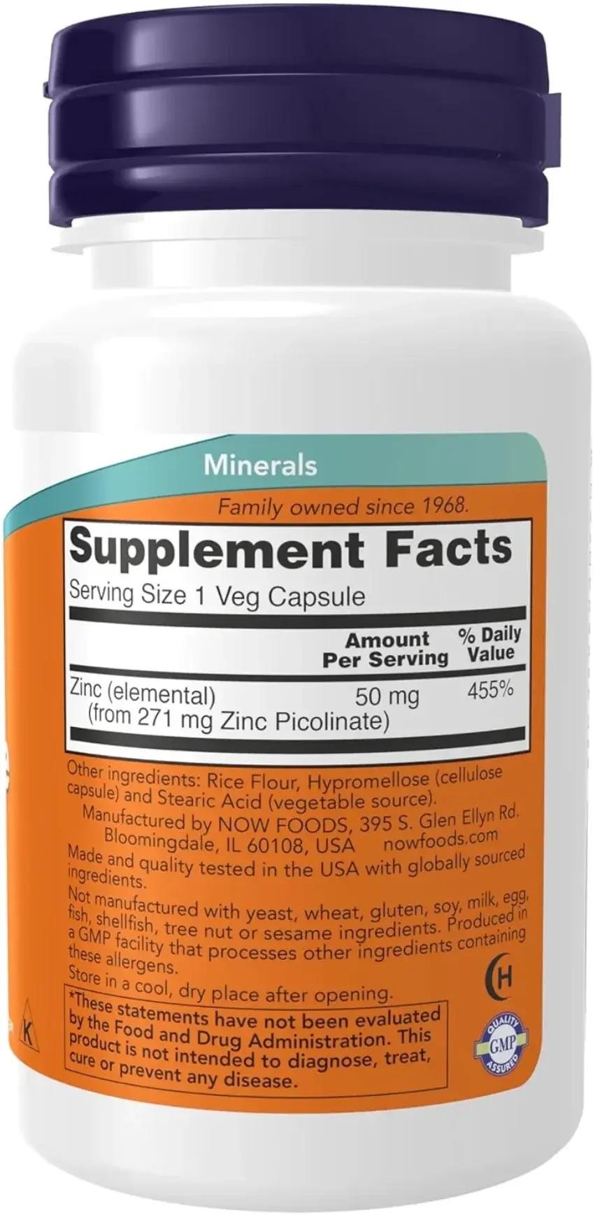 Now Zinc Picolinate 50mg Highly Absorbable Immune Support Capsules 60s
