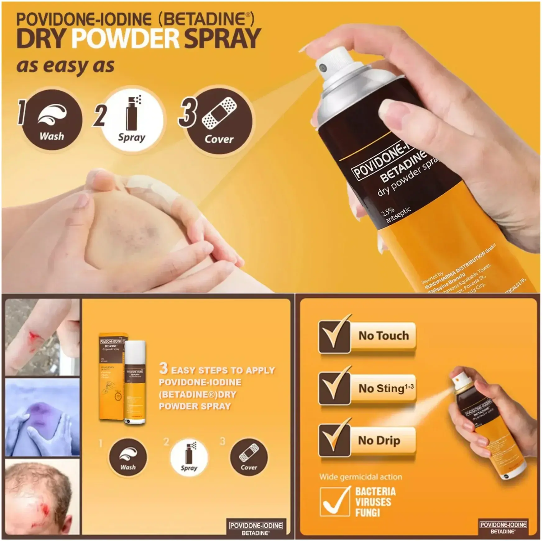 Betadine Povidone-Iodine Antiseptic Dry Powder Spray 55g