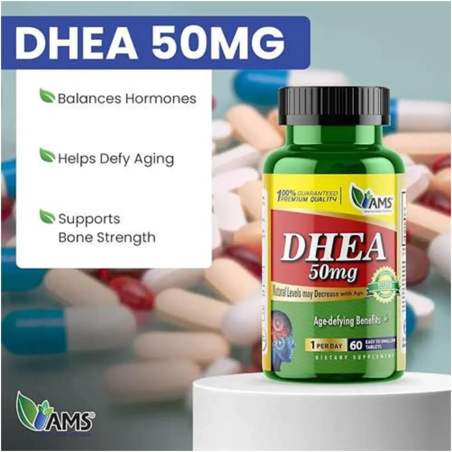 AMS DHEA 50mg Hormonal Balance & Energy Support Tablets 60s