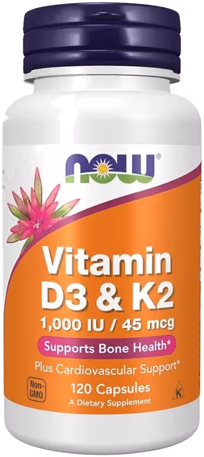 Now Vitamin D3 1000 IU + K2 45mcg Bone & Cardiovascular Health Capsules 120s pack