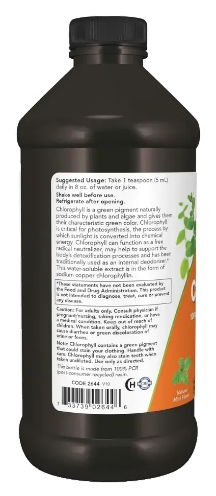 Now Chlorophyll Liquid Mint Flavour Detox & Antioxidant Support 473ml