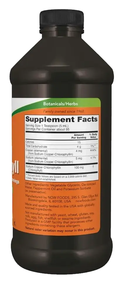 Now Chlorophyll Liquid Mint Flavour Detox & Antioxidant Support 473ml