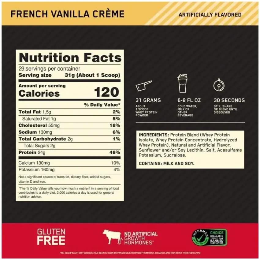 Optimum Nutrition Gold Standard 100% Whey French Vanilla Cream Protein Powder 900g