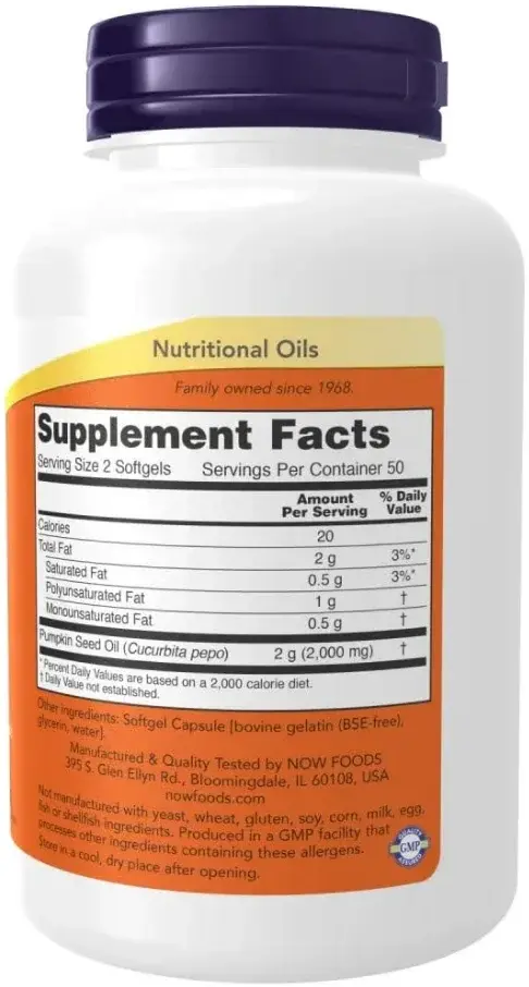Now Pumpkin Seed Oil 1000mg Prostate & Urinary Health Softgels 100s