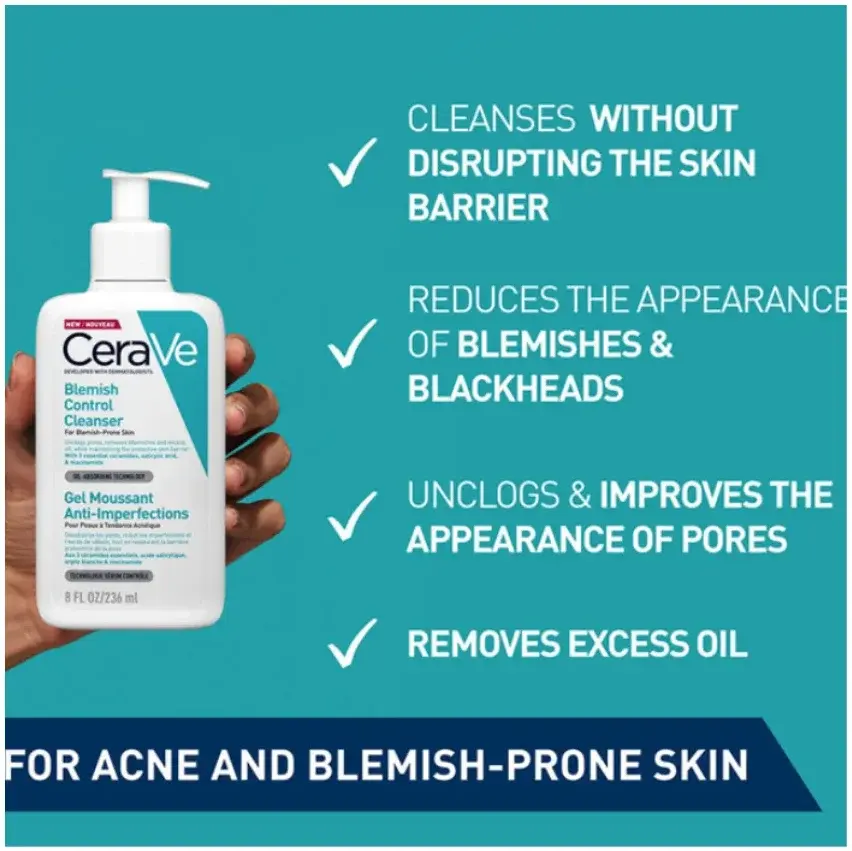 CeraVe Blemish Control Foaming Gel Cleanser for Acne-Prone Skin 236mL