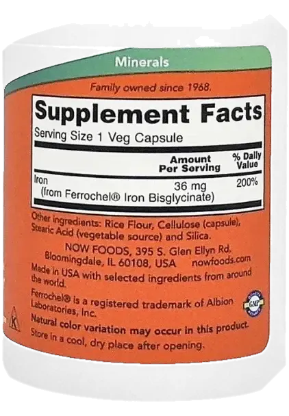 Now Iron 36mg Vegan Supplement Capsules 30s