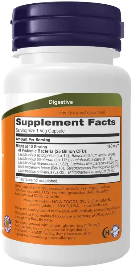 Now Probiotic-10 25 Billion CFU Digestive Health Veg Capsules 50s