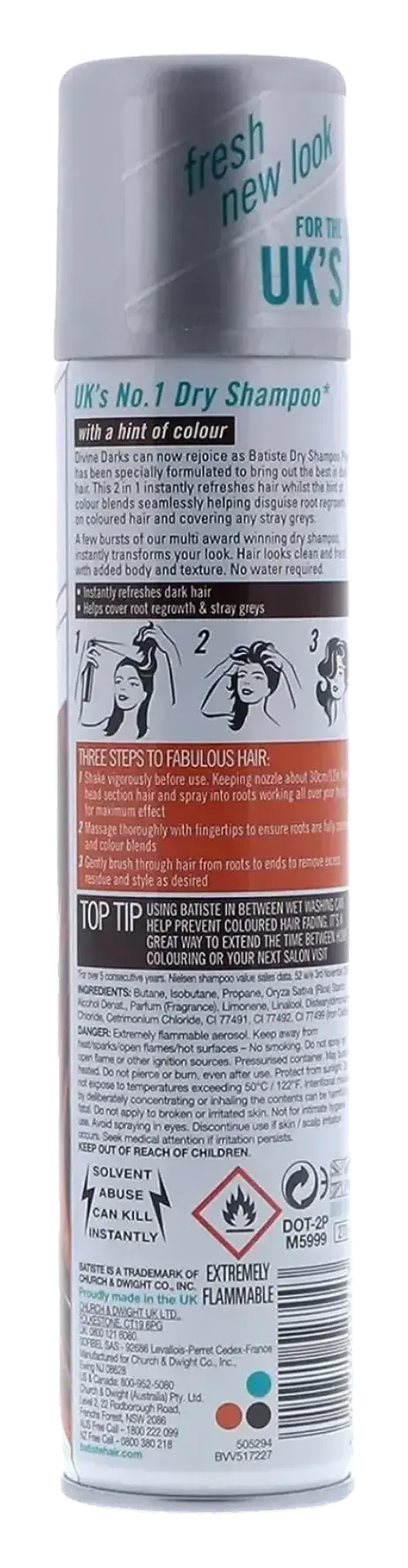 Batiste Plus Divine Dark Refreshing Dry Shampoo for Dark Hair 200ml