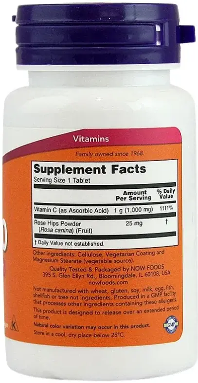 Now Vitamin C 1000mg Antioxidant Supplement with Rosehips Tablets 30s