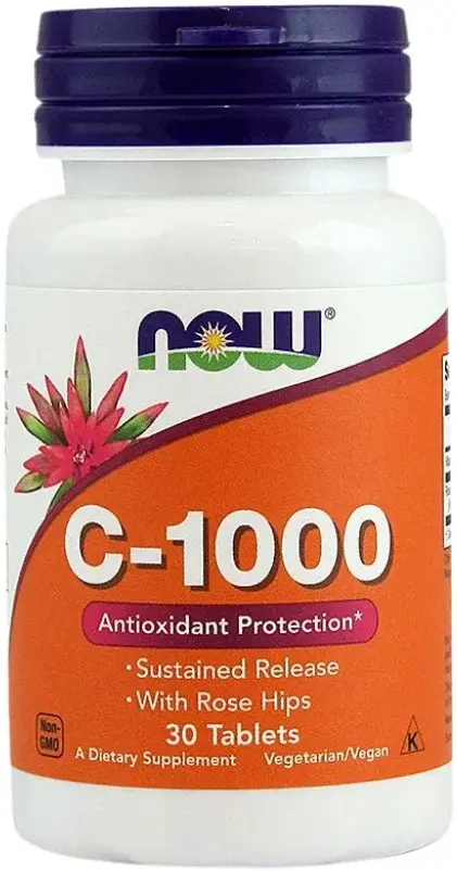 Now Vitamin C 1000mg Antioxidant Supplement with Rosehips Tablets 30s pack
