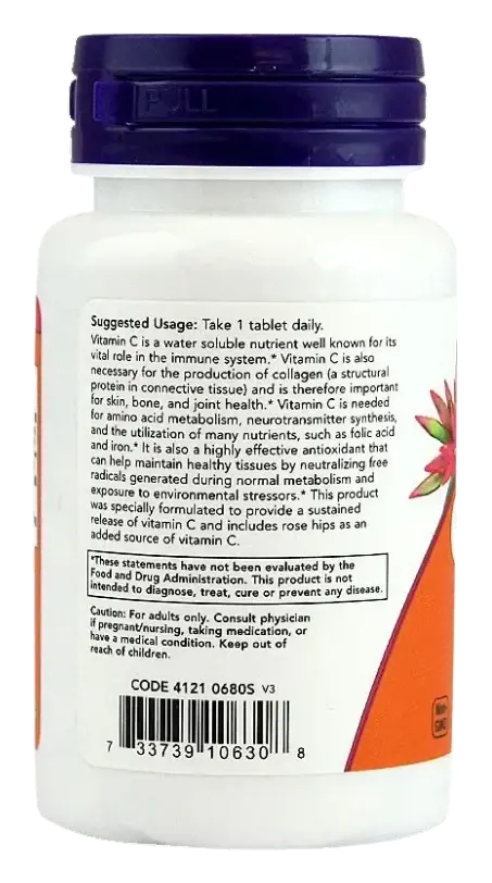 Now Vitamin C 1000mg Antioxidant Supplement with Rosehips Tablets 30s