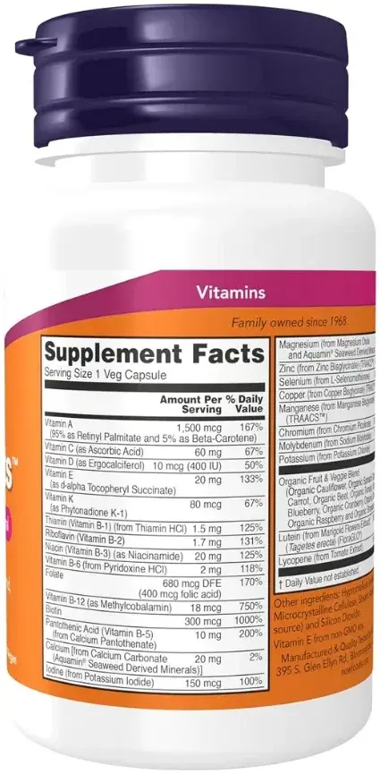 Now Daily Vits Multivitamin & Mineral with Fruit & Veggie Blend Capsules 30s