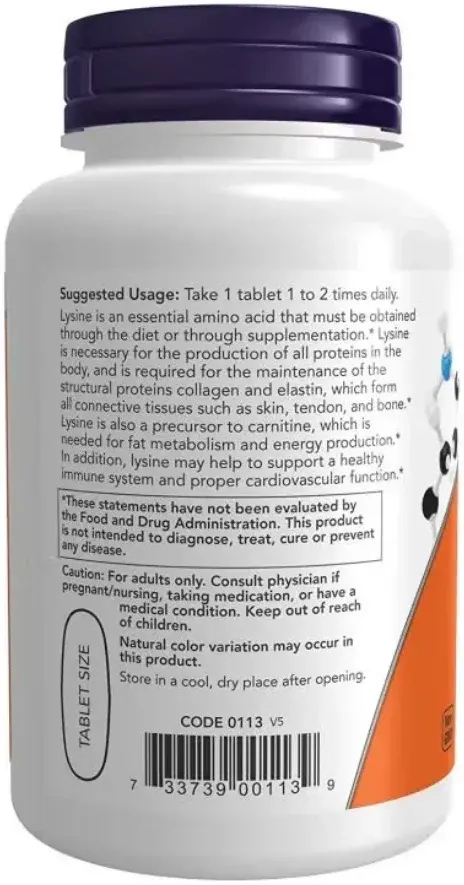 Now L-Lysine Double Strength Immune & Skin Support Tablets 1000mg 100s
