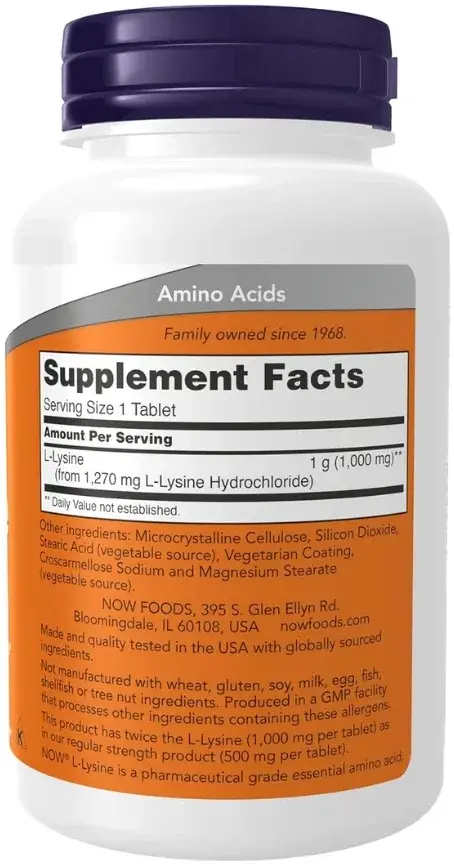 Now L-Lysine Double Strength Immune & Skin Support Tablets 1000mg 100s