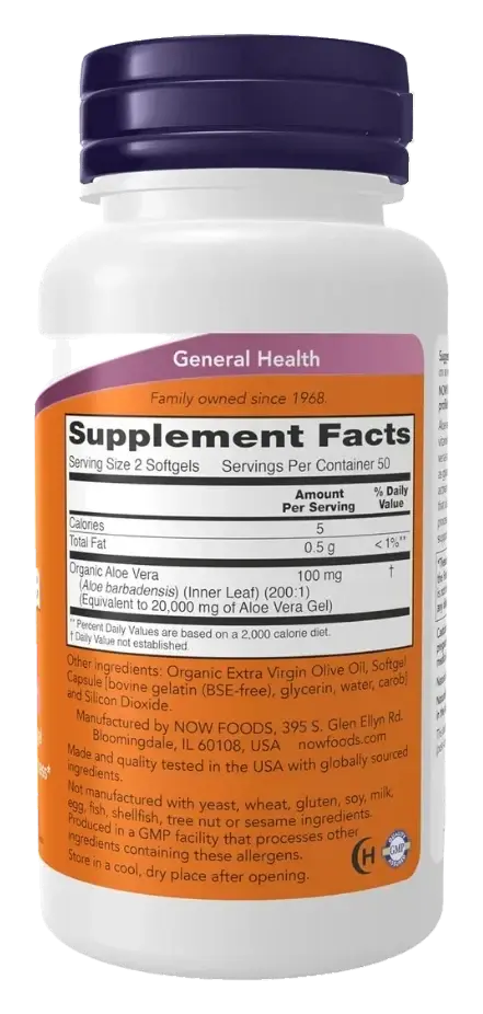 Now Aloe Vera Gel Skin & Digestive Support Softgels 10000mg 100s