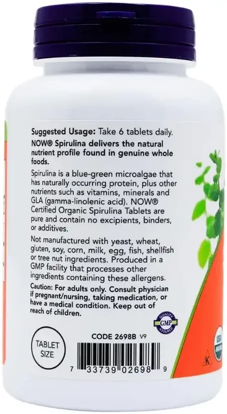 Now Organic Spirulina Superfood Supplement Tablets 500mg 200s
