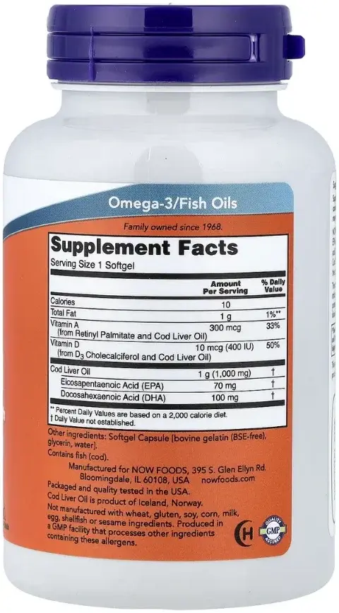 Now Cod Liver Oil Cardiovascular Support Softgels 1000mg 90s