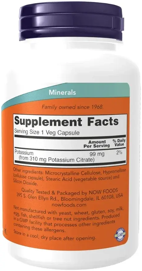 Now Potassium Citrate Electrolyte Balance Veg Capsules 99mg 180s