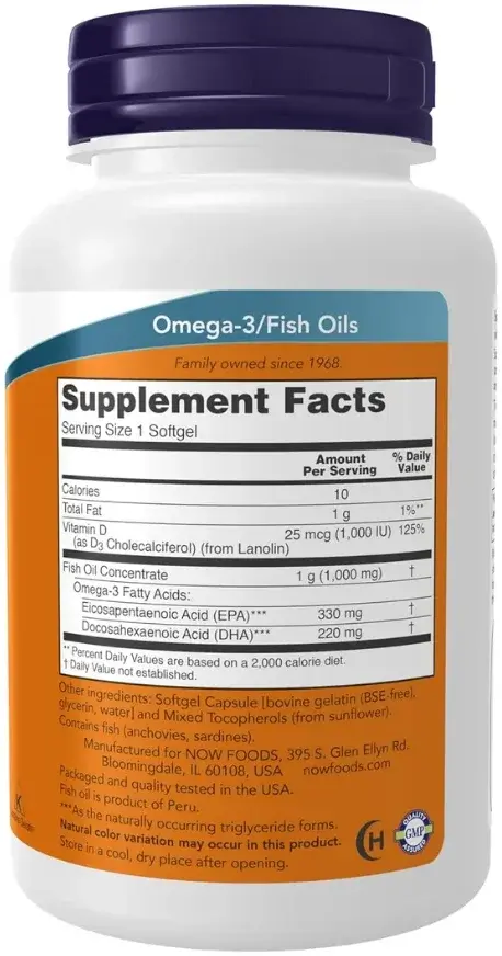 Now Tri-3D Omega-3 with Vitamin D3 Cardiovascular Support Softgels 90s