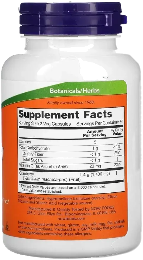 Now Cranberry Urinary Tract Support Capsules with Vitamin C 100s