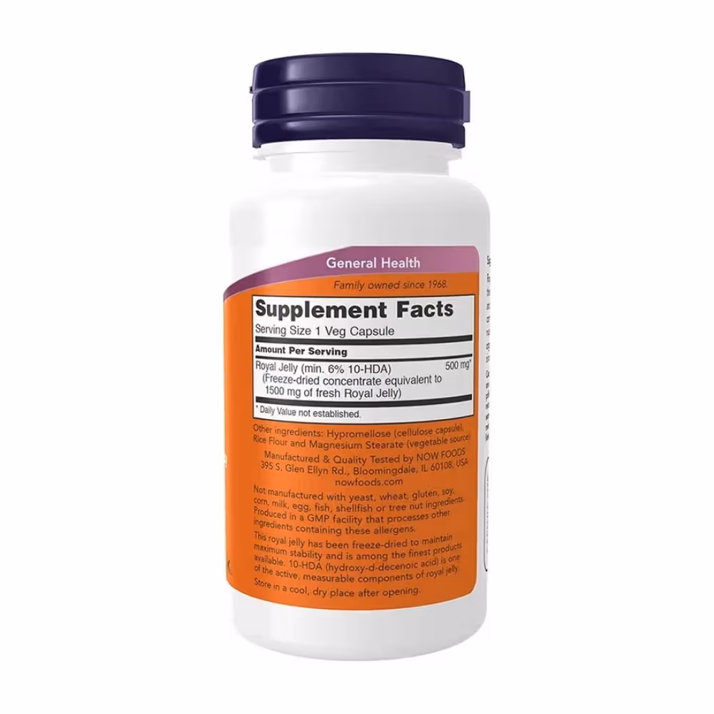 Now Royal Jelly Freeze-Dried Energy & Immunity Capsules 1500mg 60s