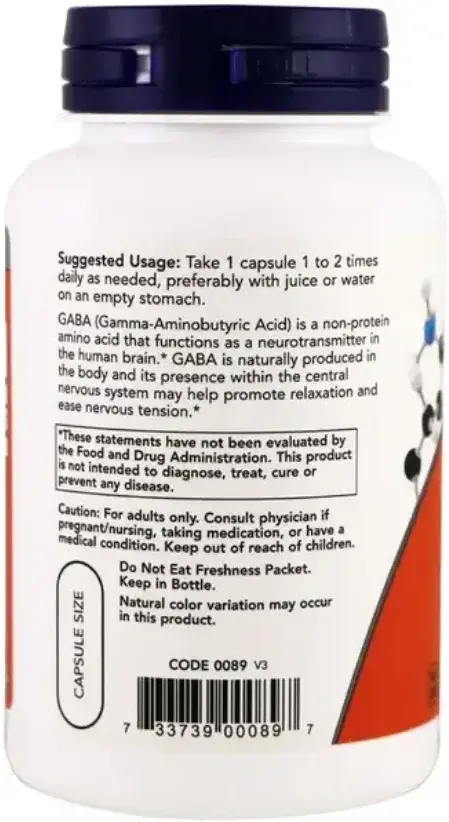 Now GABA Neurotransmitter & Relaxation Support Capsules 750mg 100s
