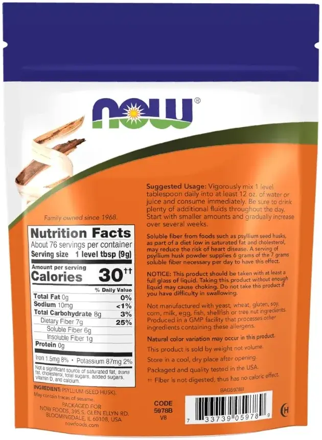 Now Psyllium Husk Powder Fibre & Digestive Health Supplement 680g