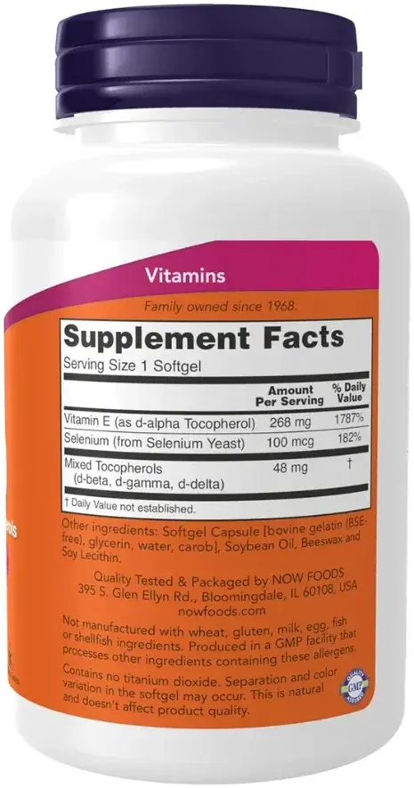 Now Vitamin E 400mg Antioxidant with Mixed Tocopherols Softgels 100s