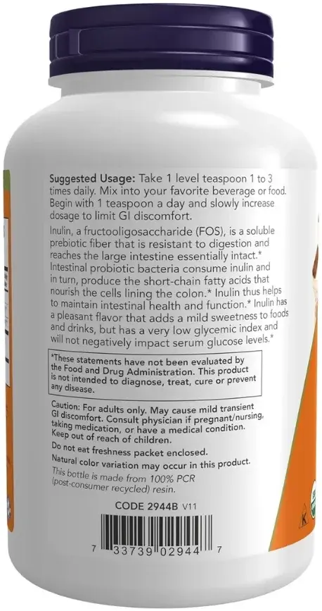 Now Organic Inulin Prebiotic Fibre Powder 227g