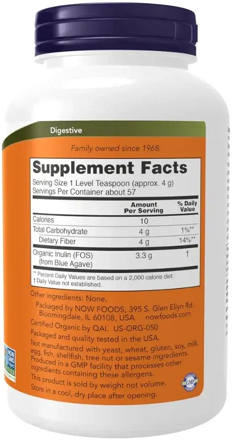 Now Organic Inulin Prebiotic Fibre Powder 227g