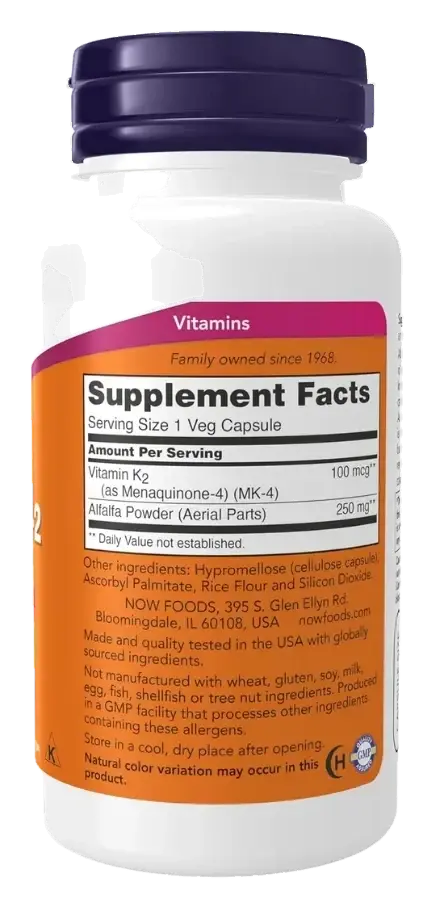 Now Vitamin K2 Bone & Cardiovascular Support Capsules 100mcg 100s