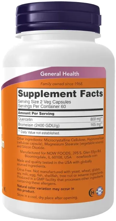 Now Quercetin with Bromelain Immune Support Capsules 800mg 120s