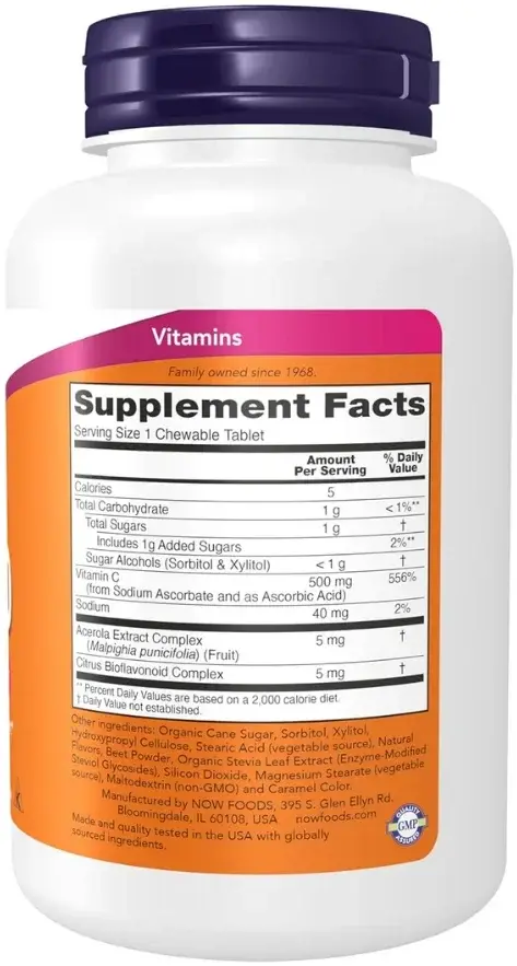 Now Vitamin C 500mg Antioxidant Supplement with Rosehips Tablets 100s