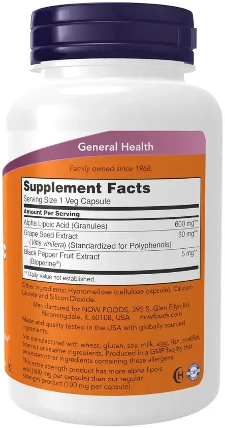 Now Extra Strength Alpha Lipoic Acid Antioxidant Capsules 600mg 60s