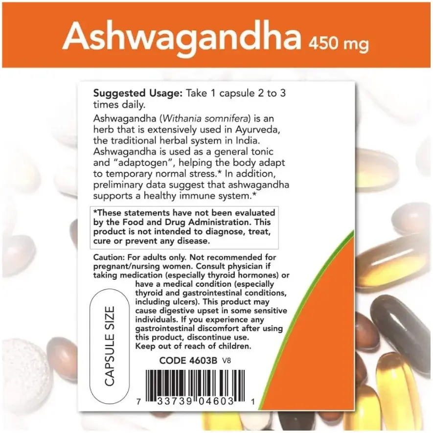 Now Ashwagandha Stress Relief & Adaptogen Capsules 450mg 90s