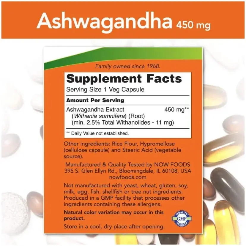 Now Ashwagandha Stress Relief & Adaptogen Capsules 450mg 90s
