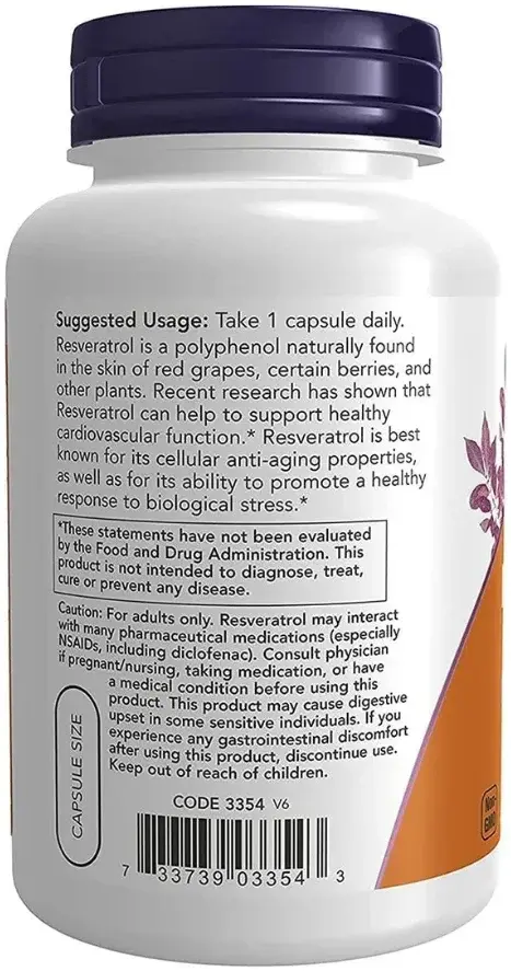 Now Natural Resveratrol Antioxidant Veg Capsules 200mg 120s
