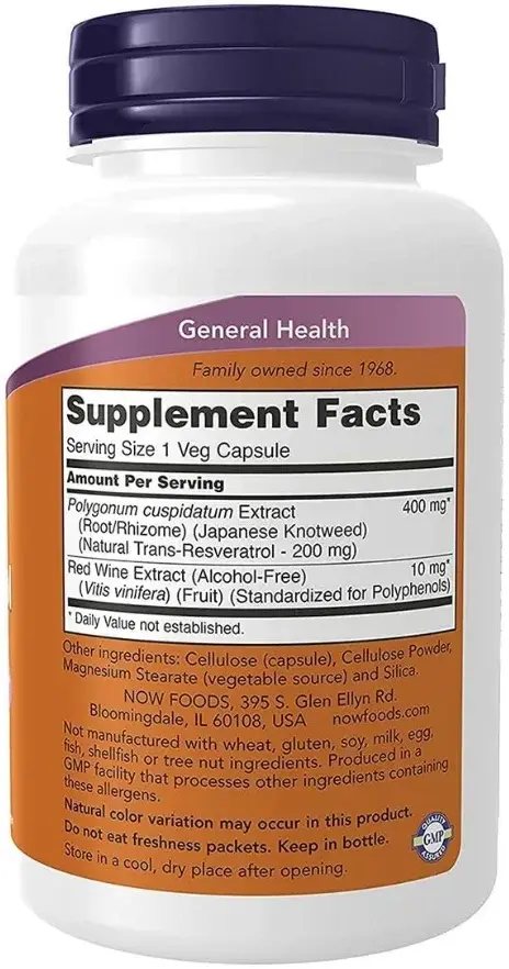Now Natural Resveratrol Antioxidant Veg Capsules 200mg 120s