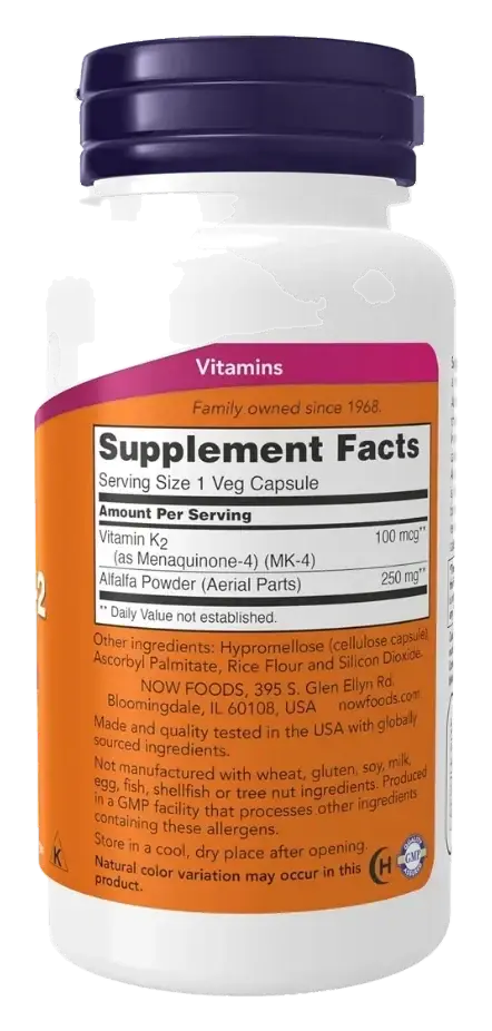 Now Vitamin K-2 Bone & Vascular Support Capsules 100mcg 100s