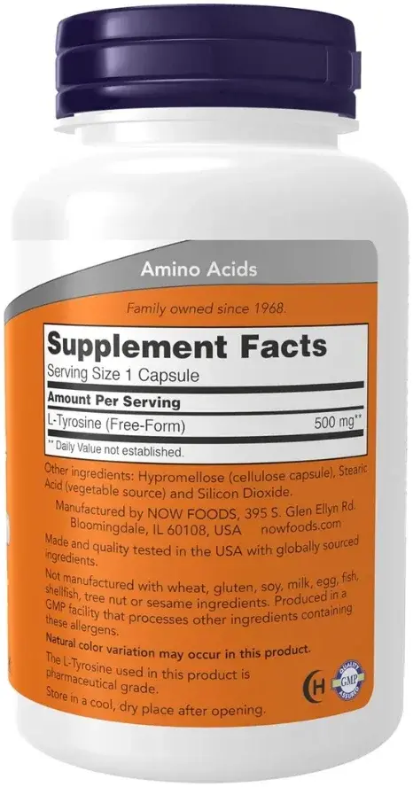 Now L-Tyrosine Neurotransmitter & Focus Support Capsules 500mg 120s