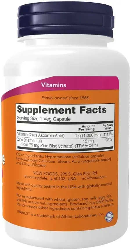 Now Vitamin C 1000mg with Zinc Immune & Antioxidant Capsules 90s