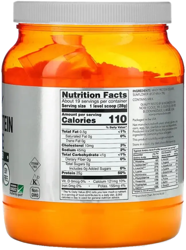 Now Sports Whey Protein Isolate Powder with BCAA 544g