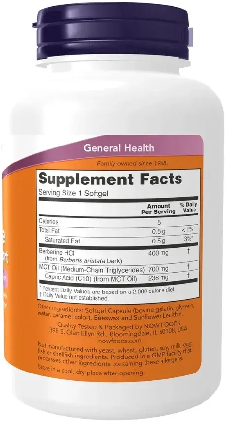 Now Berberine with MCT Oil Glucose Metabolism Support Softgels 400mg 90s