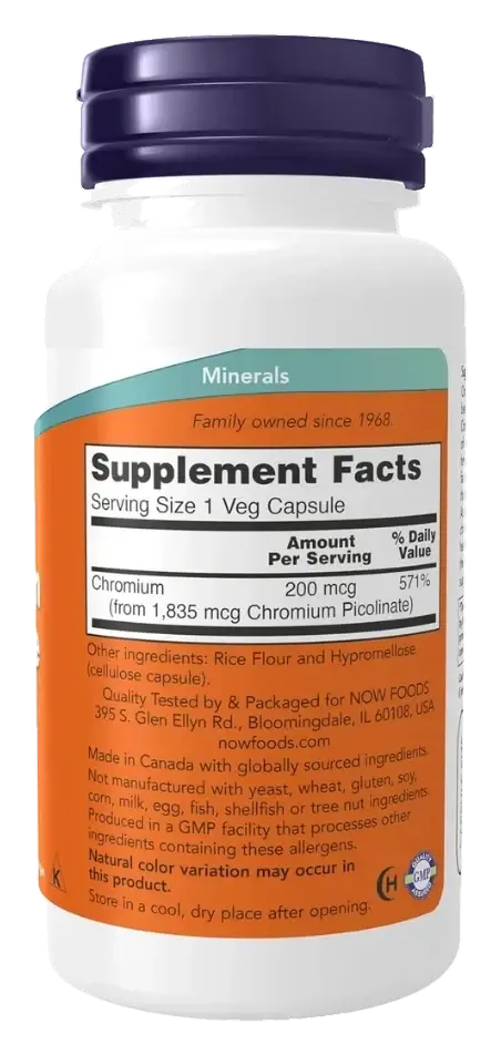 Now Chromium Picolinate Glucose Metabolism Support Capsules 200mcg 100s