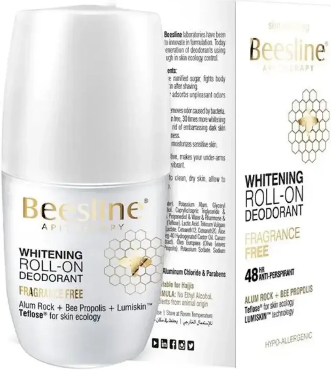 Beesline Whitening Fragrance-Free Deodorant Roll-On 50ml pack